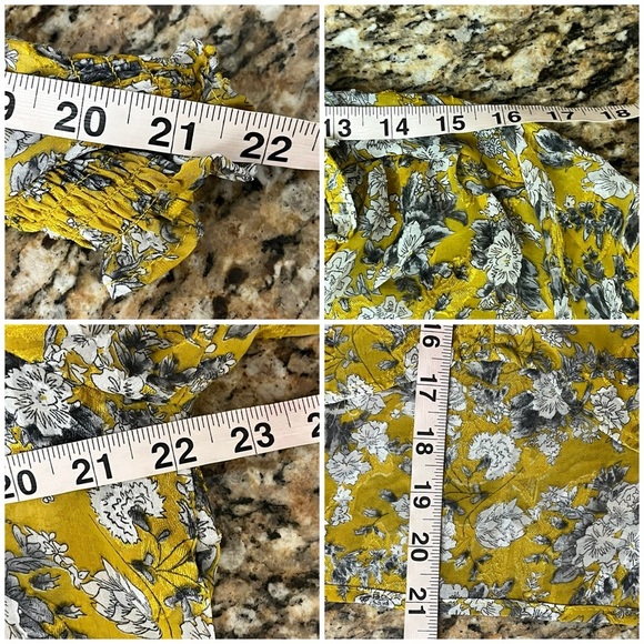 Zara Floral Jacquard Blouse XS BUTTER Yellow Ruffle Semi Sheer Boxy Boho Fairy - Picture 5 of 8